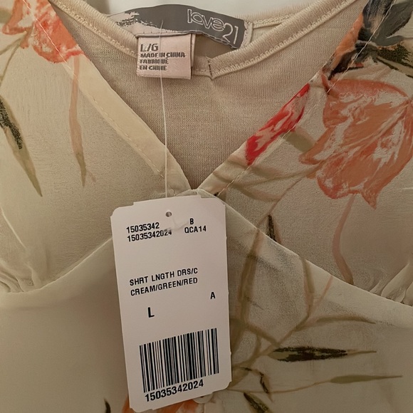 Forever 21 Cream Coloured Floral Dress Size L - Picture 2 of 4